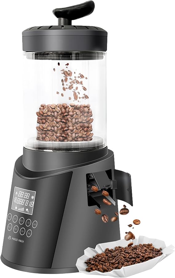 Smart Home Coffee Bean Roaster, Digital Display Auto and Manual Modes, 300g Capacity Ultra-low Smoke Chaff Collection, Transparent Viewing, Auto-Cooling, 230V