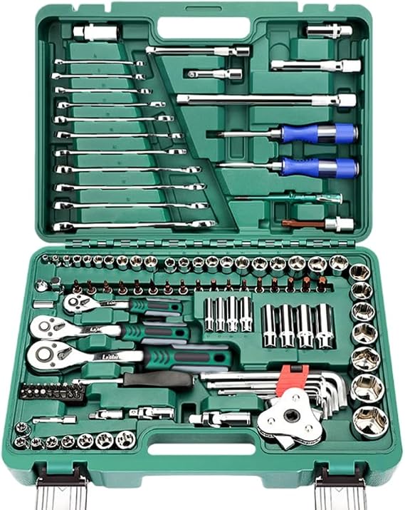 Socket Wrench Set, 216 Piece Mechanic Tool Kit, Car Repair, Storage Case, Ratchet Wrench Socket Tool Kit 72 Teeth Bendable Shank Automotive Repair Kit 121 Pieces