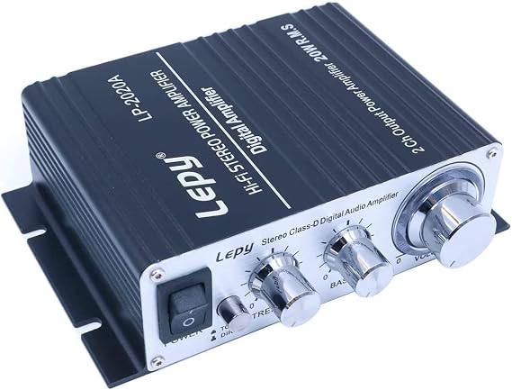 LP-2020A Class-D Stereo Hi-Fi Digital Amplifier with 5A Power Supply for Car Auto Motor Amp -Black
