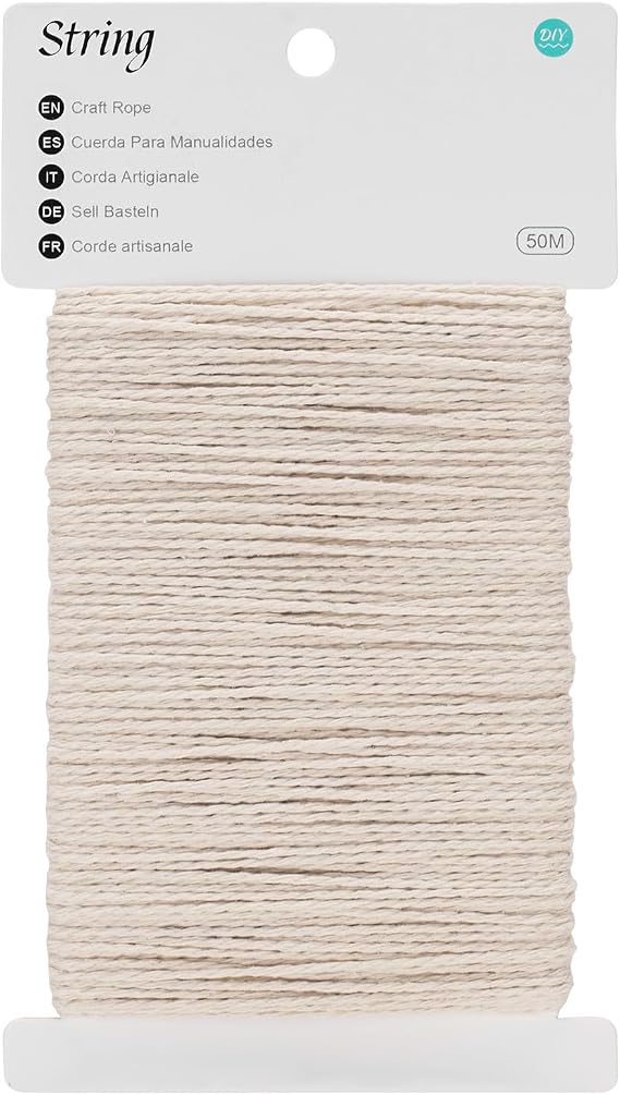 G2PLUS 2mm Beige Cotton String Cord: 50m Craft Bakers Twine, 3Ply