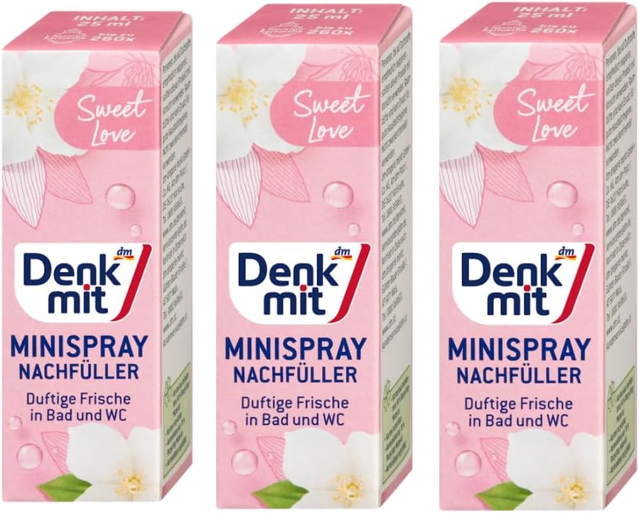 Denkmit Set of 3 - Air Freshener Mini Spray Sweet Love Refill Pack (25ml Each) + Bonus Silicone Sponge