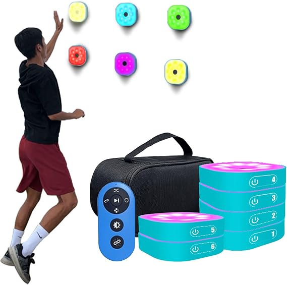 Reaction Training Lights, Remote Control Agile Fitness Lamp, 4 Modes & 4 Light Color, Improve Speed, Agility and Reaction Time,6 Lights [Energy Class A]