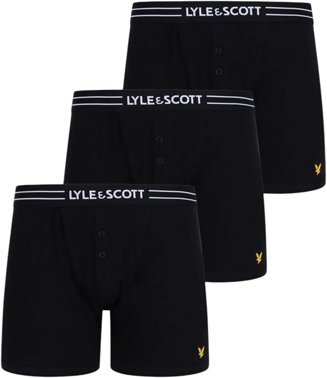 Lyle & Scott 3-Pack Placed Logo Button-Fly Men's Boxer Briefs, Black/White/Grey