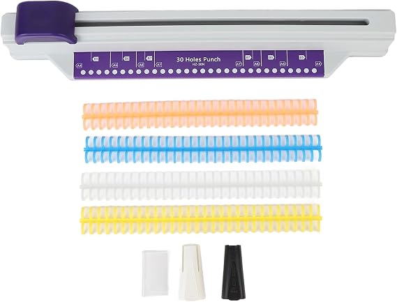 Hand Push Binding Machine, 30 Hole 6 Sheets Punch Binding Machine with 4 Loose Leaf Strips Home Desktop Binding Punch for A4 Paper