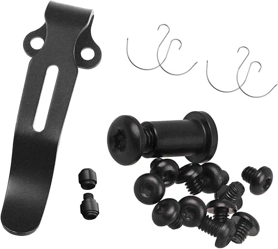 13-Piece Titanium Hardware Kit Compatible with Benchmade 535 Bugout, 533 Mini Bugout & 537 Bailout - Includes Deep Carry Clip, Thumb Stud & Omega Springs (Black)