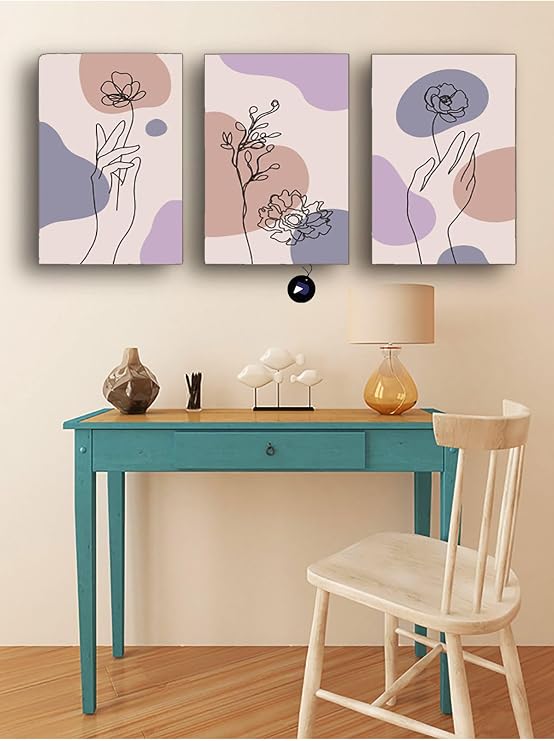 Postermanya (pster153) Eldeki Çiçek Üçlü Kanvas Tablo Seti, Premium 3'lü Canvas, 3 Parçalı Duvar Tablosu 50 x 70