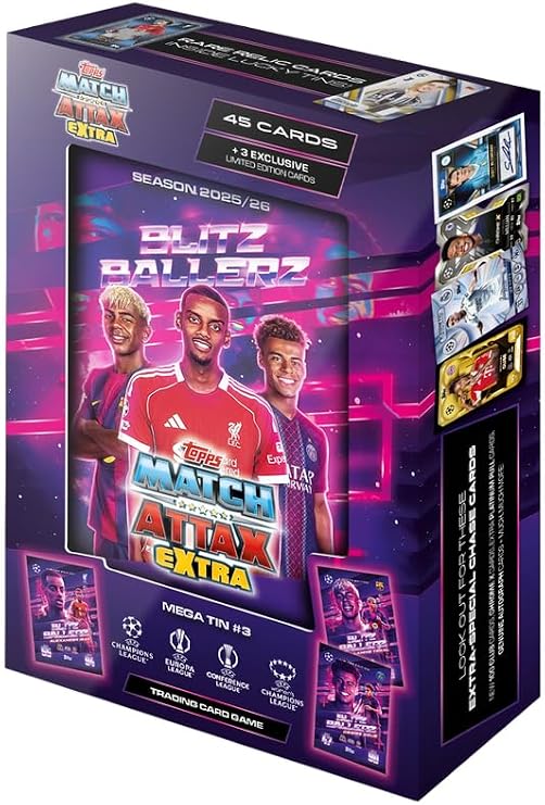 Topps UCC Match Attax Extra 2026 - Mega Tin - Blitzballers - contains 48 cards including 3 Blitzballers LE cards.
