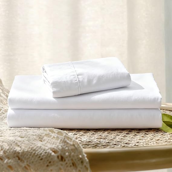 Col & Cor 100% Cotton 144 Thread Count Sheet Set, Plain, Fitted Sheet (30 cm), Top Sheet + Pillowcase, 3 Pieces, Bed Linen | Bed 150 x 190/200 | White