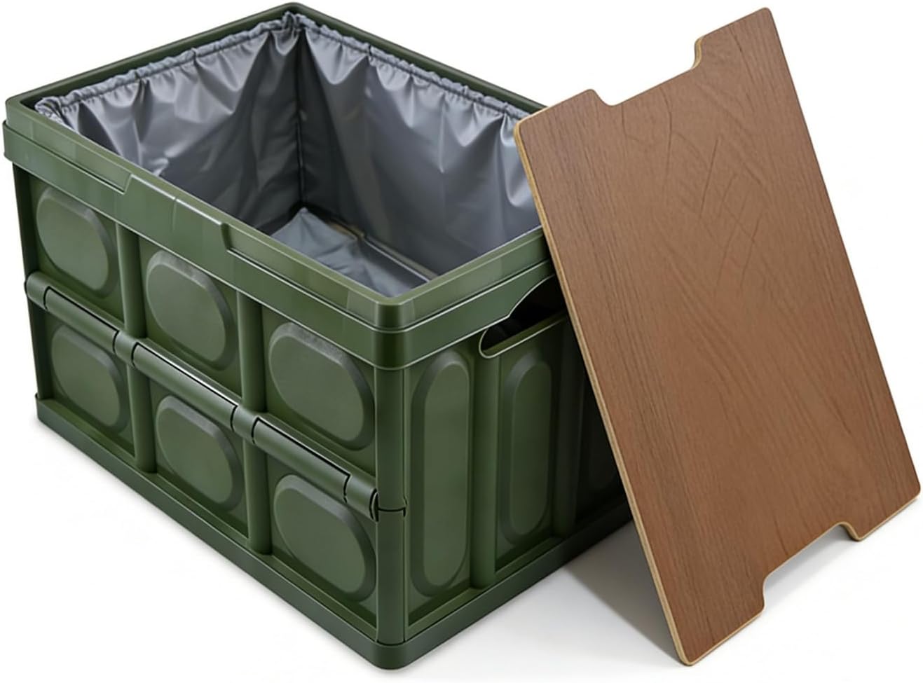 Folding Storage Box with Lid & Waterproof Bag for Camping Durable Hard Sided Box With Handles Stackable Storage Crate for Wardrobe, Car Boot & Home Organiser 30L