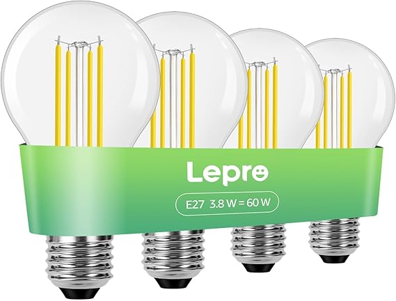 Lepro E27 Screw Bulb A-Rated, 3.8W = 60W, 806lm, 2700K Warm White, 4 Packs [Energy Class A]