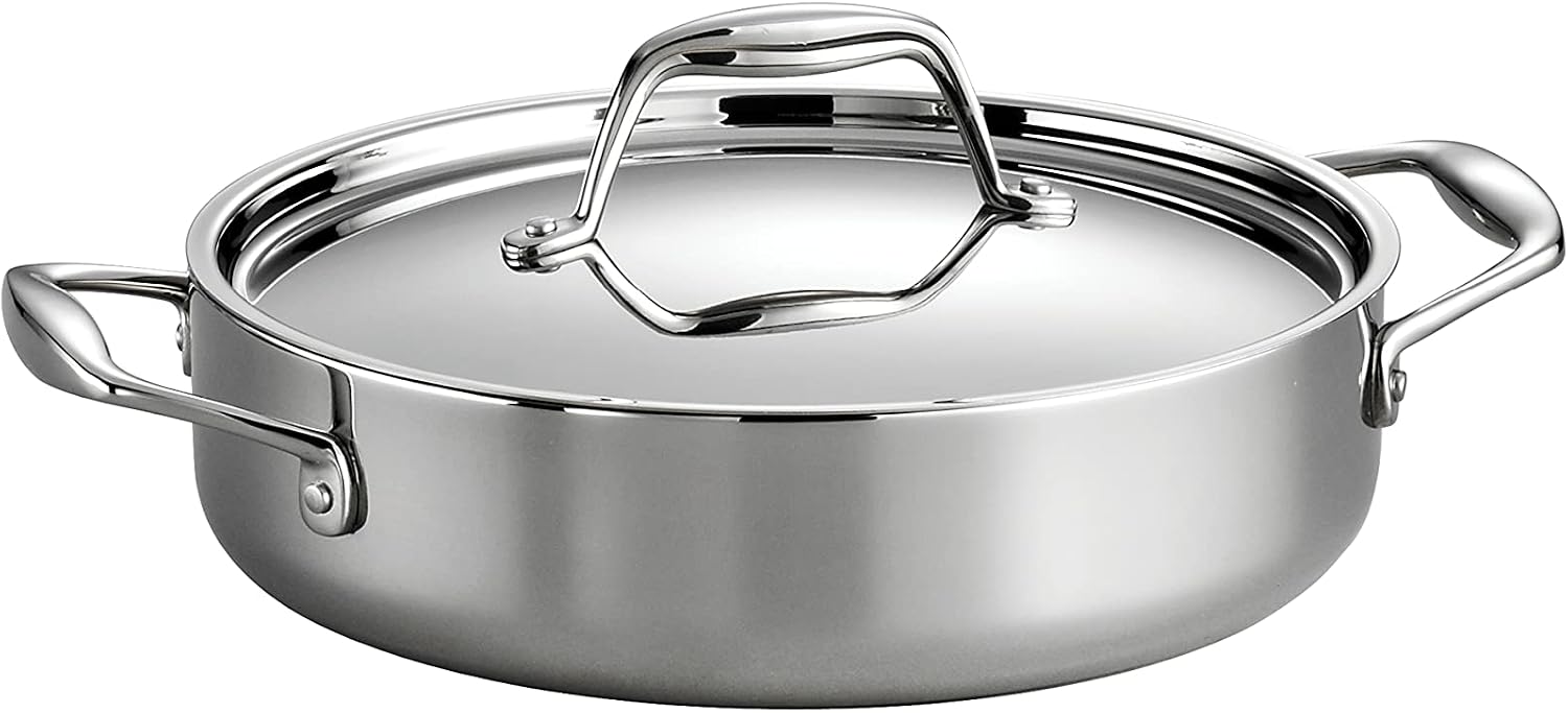 Tramontina 80116009DS Gourmet 1810 Stainless Steel Induction-Ready Tri-Ply Clad Covered Braiser, 3-Quart, Stainless by Tramontina
