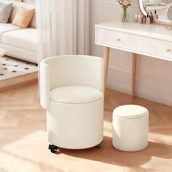 Round Storage Ottoman, Stool with Storage Foldable Footstool for Makeup Room, Living Room, Bedroom