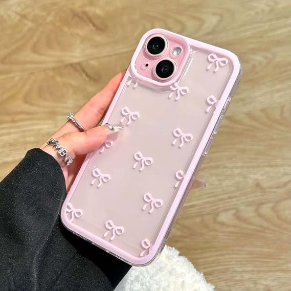 LRANLAI Compatible with iPhone 11 Case for Women Girls,Cute Ribbon Bowknot Pattern Soft TPU Shockproof Protective Clear Phone Case Full Camera Lens Protection Cover for iPhone 11-Pink