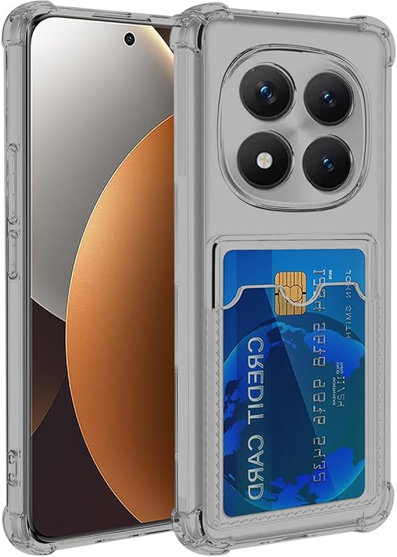Redmi Note 15 Pro Plus 5G ケース/Poco M8 Proケース カードホルダー付き ウォレットケース クリア TPU 保護 耐衝撃 携帯電話ケース Xiaomi Redmi Note 15 Pro+ 5G用 クリスタルグレー