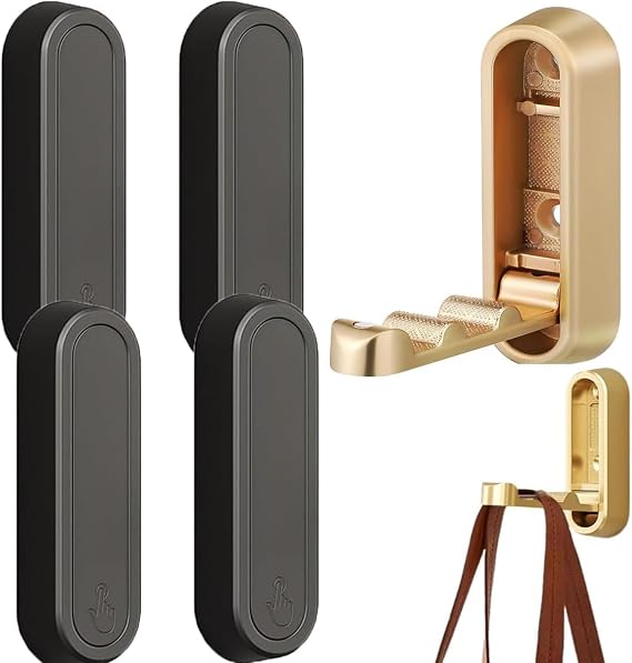 4pcs Foldable Wall Hooks for Hanging,Folding Hooks Wall Mount of Zinc Alloy
