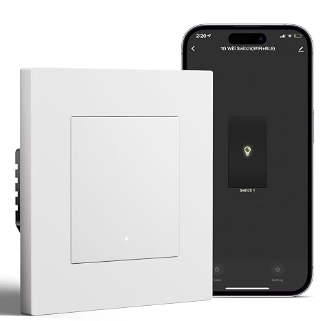 BSEED Smart Recessed Switch 1 Gang 1 Way Compatible with Alexa/Google Home, WiFi Wall Push Button PC Frame Works with APP Smart Life/Tuya, White (Neutral Cable Required)