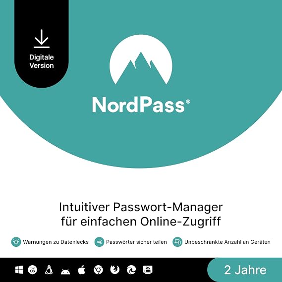 NordPass Premium unbegrenzte Geräte 2 Jahre Passwort-Manager Digitaler Code