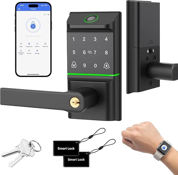 MYPIN Smart Door Lock with Biometric Fingerprint & Touchscreen Keypad, Keyless Smart Lock, 7-in-1 Unlock, Compatible with Apple Watch for Front/Exterior/Interior Doors