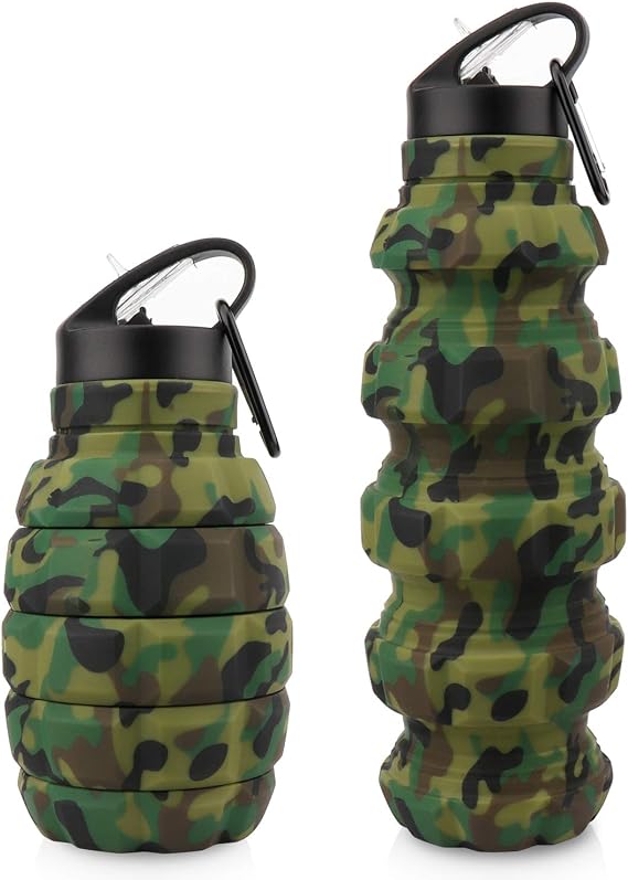 Collapsible Travel Water Bottle18oz, Reuseable BPA Free Silicone Foldable Water Bottles for Gym Camping Hiking, Portable Leak Proof Sports Water Bottle with Carabiner