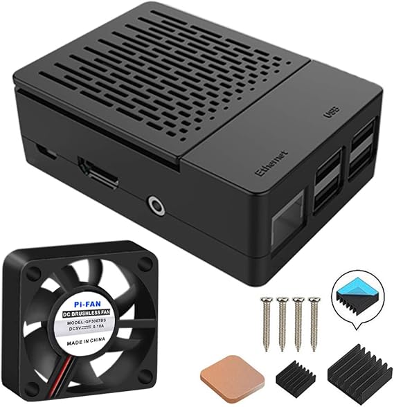 GeeekPi ABS Case for Raspberry Pi 3B/3B+, with 30mm Fan 30X30X7mm and 3pcs Heatsinks for Raspberry Pi 3 Model B/B+ (Black)