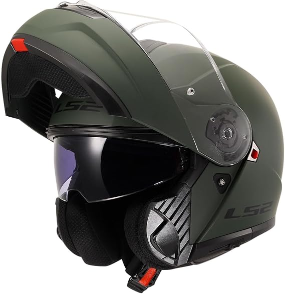 LS2 STROBE 2 Mat Yeşil Kask, ECE 22.06 P/J Sertifikalı Profesyonel Modüler Motosiklet Kaskı, KPA Kabuk, Dahili Güneş Vizörlü, Gözlük Uyumlu