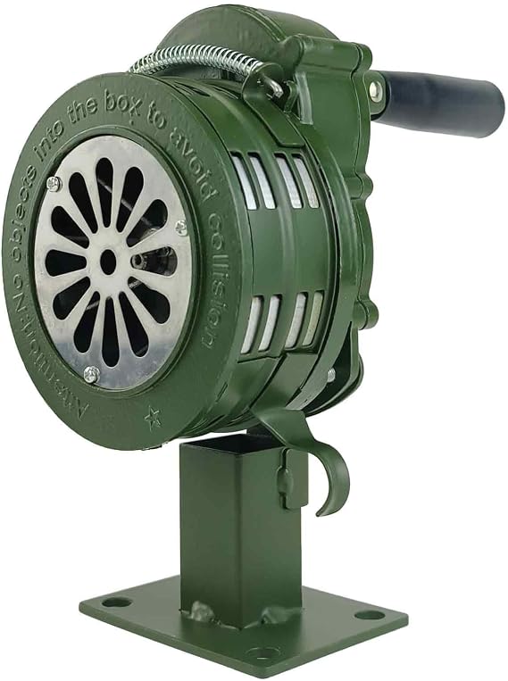 Base Mount Hand Crank Alarm Hand Crank Air Raid Siren – 110dB Loud Manual Emergency Alarm, Base/Table Mount Outdoor Warning Siren for Survival & Safety