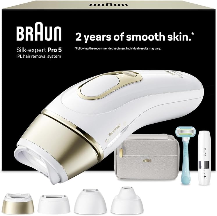 Braun IPL Silk·expert Pro 5, Evde Lazerle Tüy Alma, Mini Yüz Tüy Alma Cihazı, 4 Başlık, PL5412