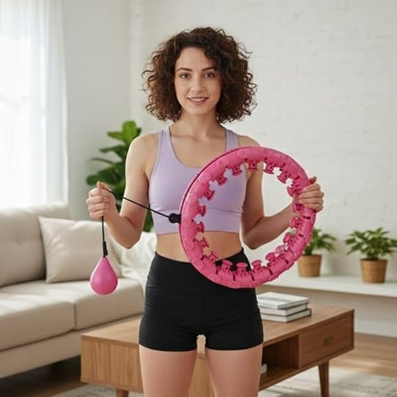 BUFFER Ayarlanabilir Hulahop Çemberi, Zayıflatıcı Fitness Aleti, Bel ve Karın İnceltici Spor Çemberi, Pembe
