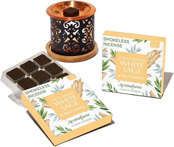 White Sage and Palo Santo Smokeless Incense Bricks & Taj Burner, Aromafume