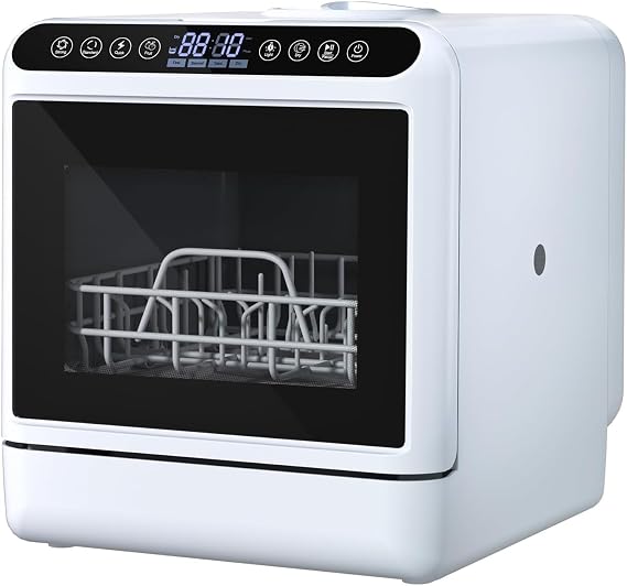TsoLay Portable Dishwasher Countertop, 1000W Automatic Smart Countertop Dishwasher with 5L Water Tank, 5 Place Settings, 2-Tier Rack and 2-Spray Arm, Visible Window, for Apartments