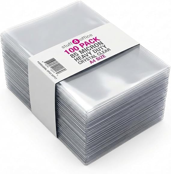 A4 Clear Plastic Document Wallets - Open Top & Side | 85 Micron Thickness | 100/500/1000 Pack Options