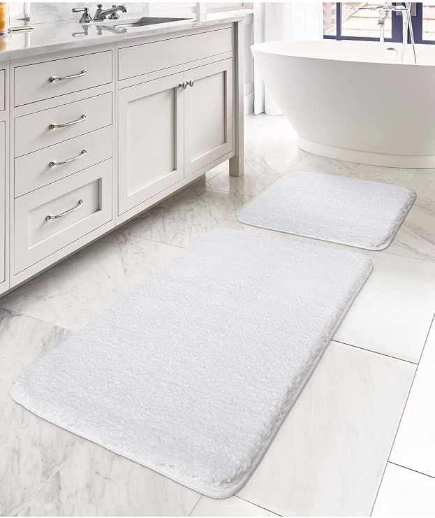 Mino Kaydırmaz Taban Beyaz 2'li Banyo Paspası 60 x 100-50 x 60, Beyaz
