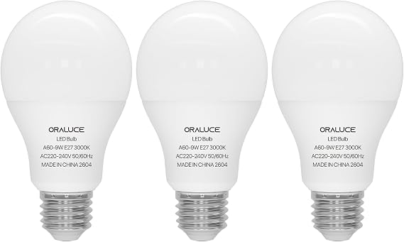 ORALUCE E27 Screw Bulb, 9W=60W, 900LM, Warm White 3000K, Pack of 3 [Energy Class F]