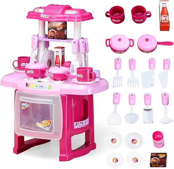 Children's Toy Kitchen Set Kids Pretend Play Cooker with Pots Pans Utensils