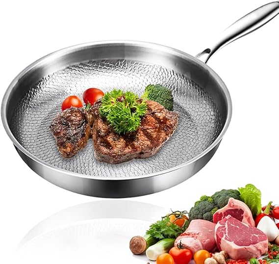 Titanium Hammered Pan Pro with Lid, Titanium Frying Pans for Cooking, Multifunctional Scratch-Resistant Non Stick Nutri Pans for Stovetops, Induction Cooktops, Dishwasher Safe (11.81 in)