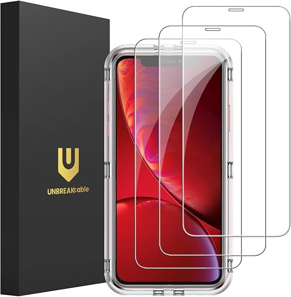 UNBREAKcable 3-Pack Screen Protector for iPhone 11/ iPhone XR, Double Shatterproof Tempered Glass [Easy Installation Frame] [9H Hardness] [99.99% Clear] [Case Friendly] for iPhone 11/ iPhone XR 6.1"