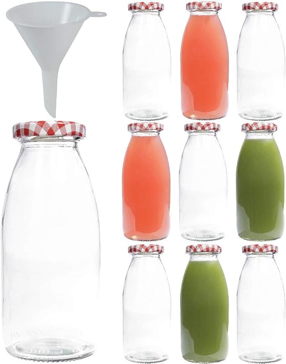 Mikke 10 Glass Bottles 250 ml Bottle with Screw Cap Including Funnel