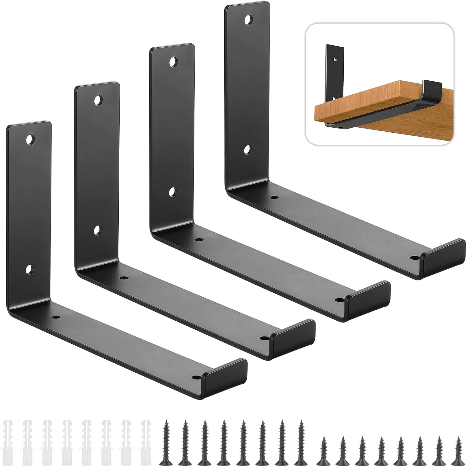Fippy 4PCS Scaffold Board Shelf Brackets 200mm Heavy Duty Floating Shelf Brackets Wall Mounted Shelf Supports Brackets Black Industrial Shelf Brackets with Matching Screws