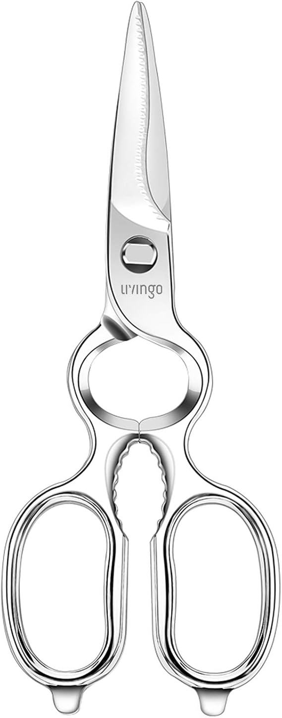 LIVINGO Kitchen Scissors Forged Heavy Duty Very Sharp Multifunctional Stainless Steel Scissors Bottle Opener Nutcracker 8.5