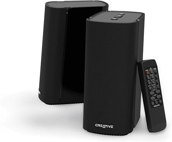 CREATIVE T100 Compact Hi-Fi 2.0 Desktop Speakers, Up to 80W Max Power with Bluetooth 5.0, Optical Input, Aux-in, for PC and Laptop (Black)