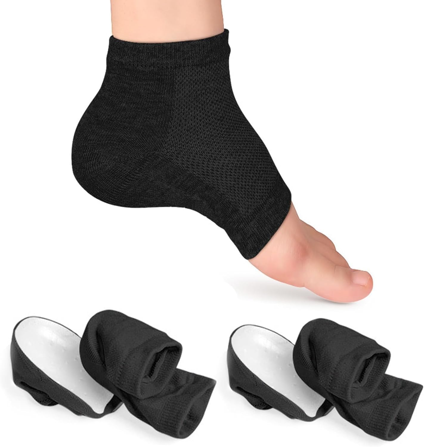 Namvo Height Enhancement Insole Socks–2.5cm Inner Heel Pads for Men and Women, Anti-Slip SEBS Half Pads, Bionic Thickened Sock Covers, Black, Nylon Cotton