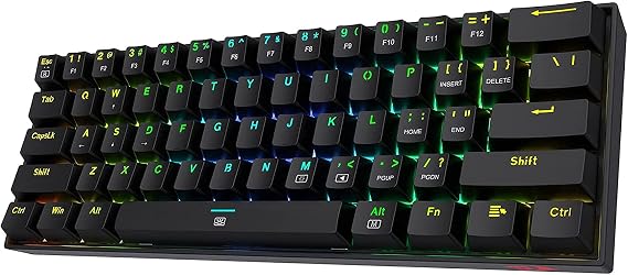 Redragon K630 Dragonborn 60% Wired RGB Gaming Keyboard, 61 Keys Compact Mechanical Keyboard with Red Switch, Pro Driver Support, Black