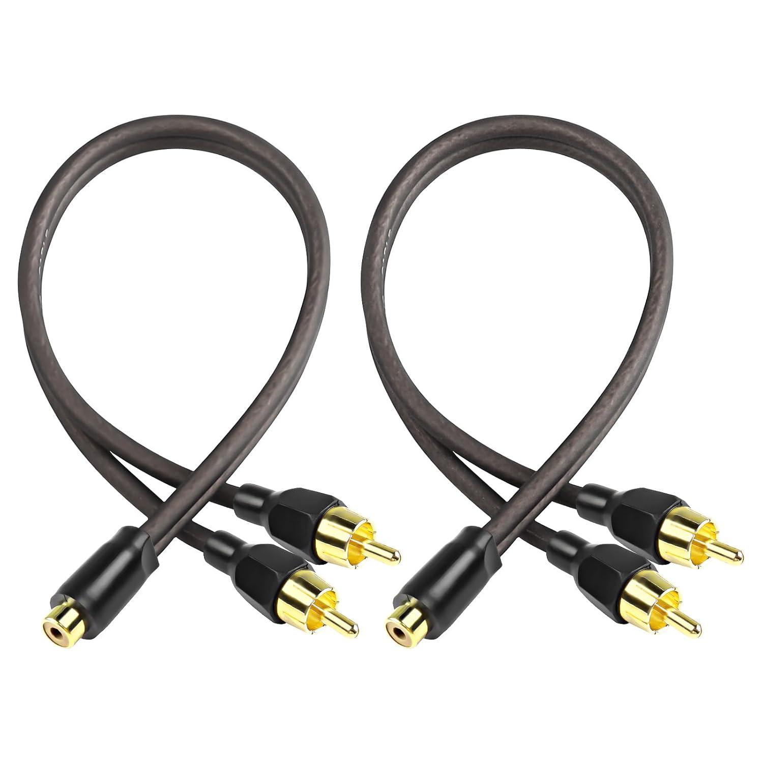 XMSJSIY RCA Car Audio Y Splitter Cable Gold-Plated Stereo Audio Y Adapter Connector Extension Cable for Amplifier Subwoofer -29 cm - 2 Pieces Female to Dual Male