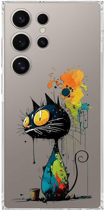 Samsung Galaxy S25 Ultra ile Uyumlu Splash Kedi Tasarımlı Şeffaf Silikon Kılıf