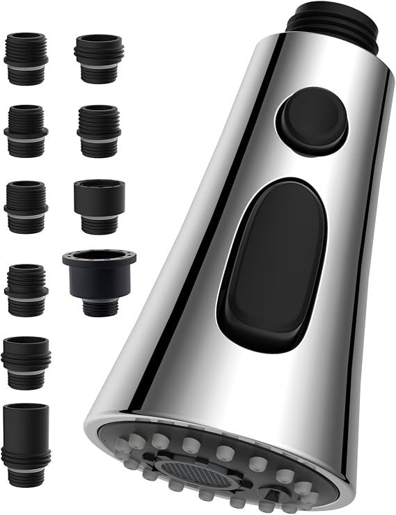 Hibbent Replacement Kitchen Tap, 9 Adapters Basin Tap Compatible with Most Faucets, Removable 3 Functions Kitchen Tap, Universal G1/2, Chrome