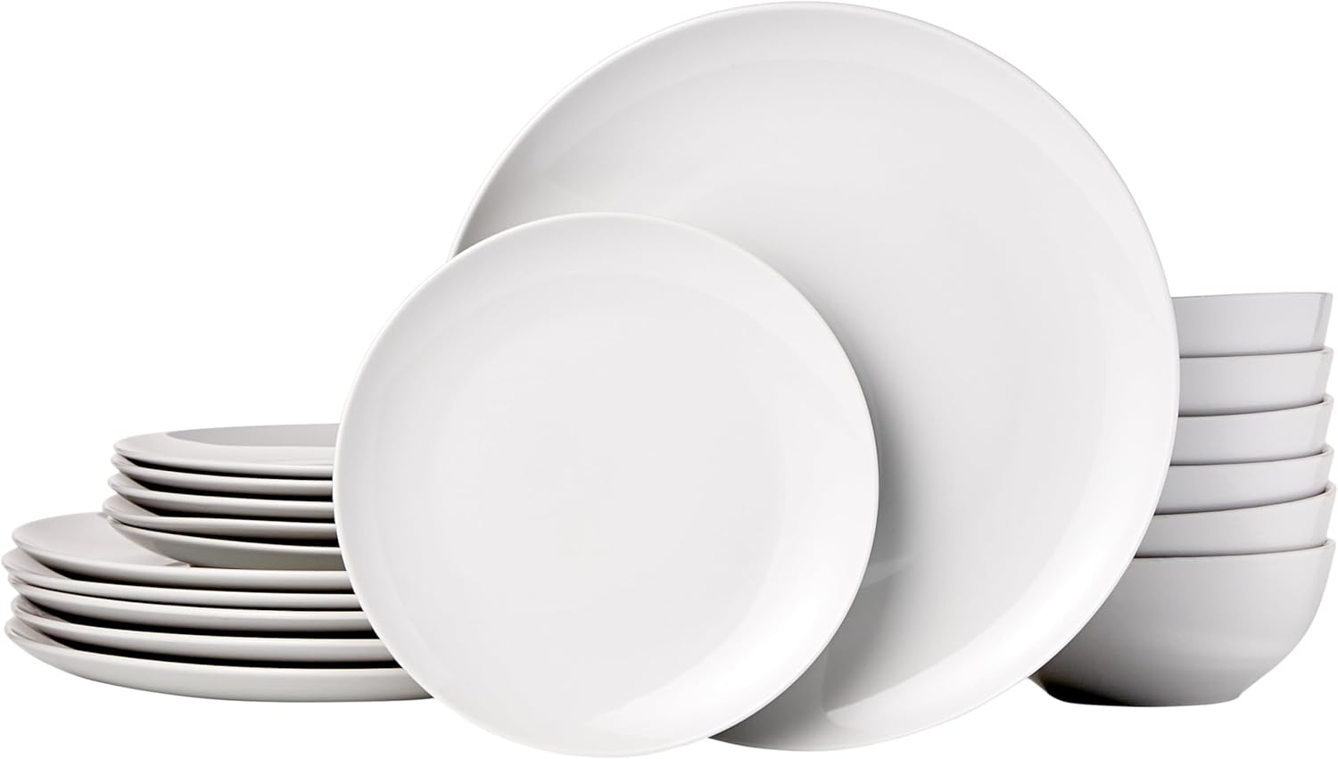Amazon Basics Dinnerware, 6 Service, Pack of 18, Plain White Porcelain