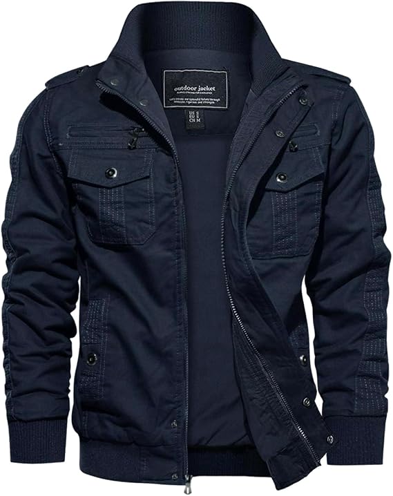 EKLENTSON Men's Transition Cargo Work Jacket Outdoor Jacket Lined with Stand-Up Collar and Multi Pockets S - 3XL