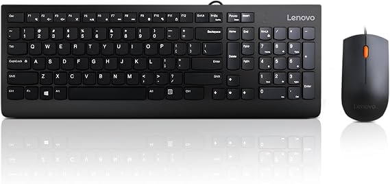 Lenovo 300 USB Combo, Full-Size Wired Keyboard and Mouse, Ergonomic, Left or Right Hand, Optical, GX30M39606, Black