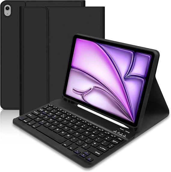 iPad Air 11-inch Case with UK Layout Keyboard for 6th/5th/4th Gen (2024), Smart Cover & Detachable Design, Black
