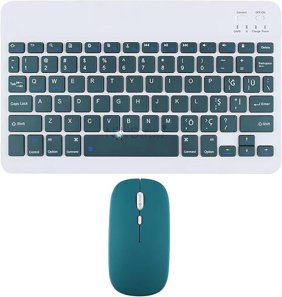 NovStrap TCL Tab 10L/Nxtpaper/10/10S/7L/7 Lite/Tabmax ile Uyumlu Bluetooth Klavye Mouse Seti YEŞİL KOYU